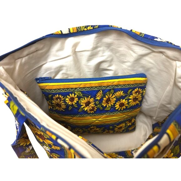 Like New Quilted Sunflower Print Shoulder Bag & Pouch Set Storage - Picture 11 of 11